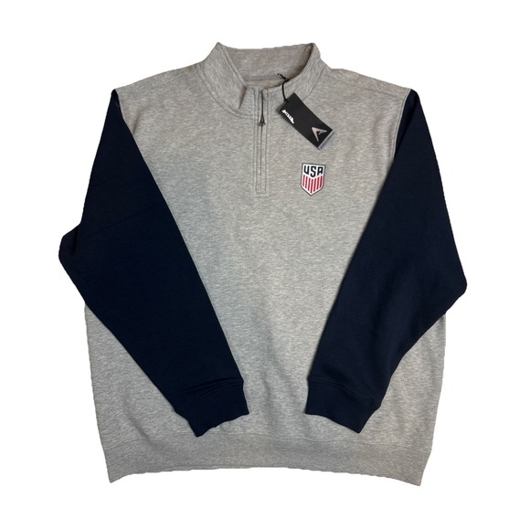 Antigua Other - Antigua USA Soccer Mens Pullover Quarter Zip Fleece Sweater Gray Navy Size 2XL
